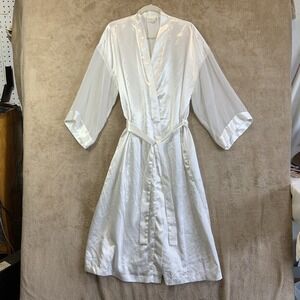 VTG Intimo Amore White Satin Silky Robe Sz L Sheer Sleeves Feminine Bridal‎ Sexy